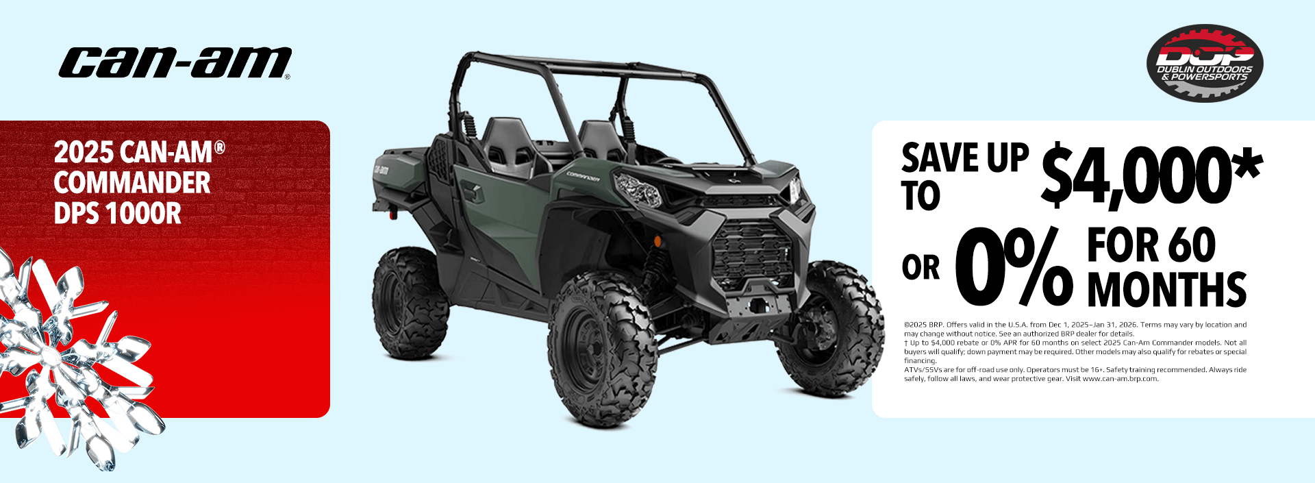 2025 Can-Am Commander DPS 1000R utility side-by-side available at Dublin Outdoors & Powersports.