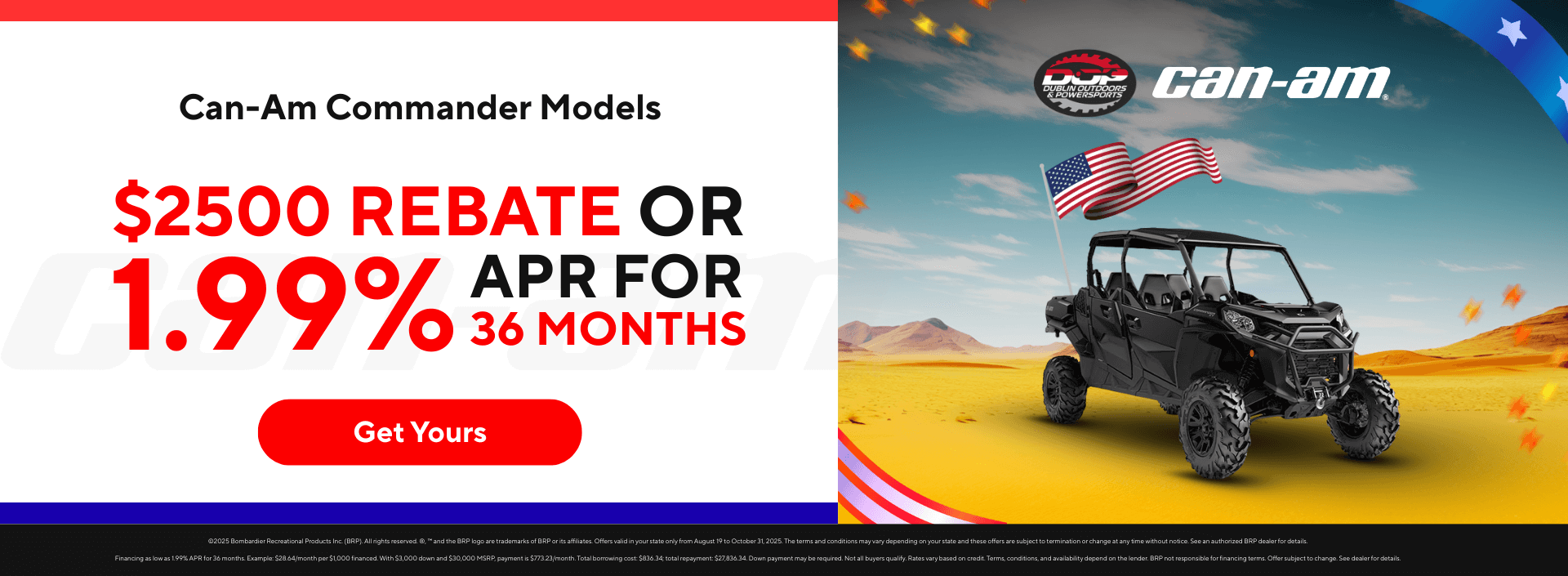 2025 Can-Am Commander Models  with $2500 rebate or 1.99% APR for 36 months at Dublin Outdoors & Powersports