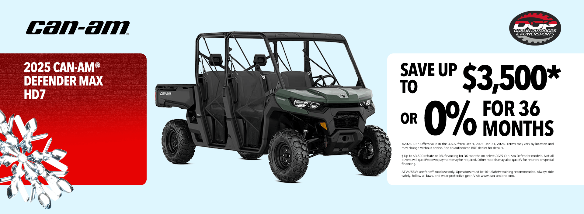2025 Can-Am Defender Max HD7 crew side-by-side on sale at Dublin Outdoors & Powersports.