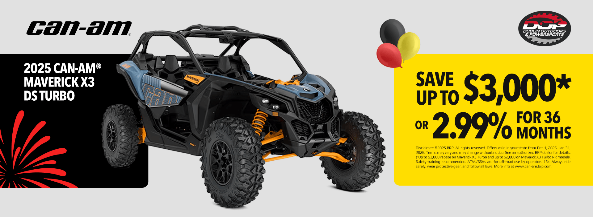 2025 Can-Am Maverick X3 DS Turbo side-by-side with savings and financing at Dublin Outdoors & Powersports.
