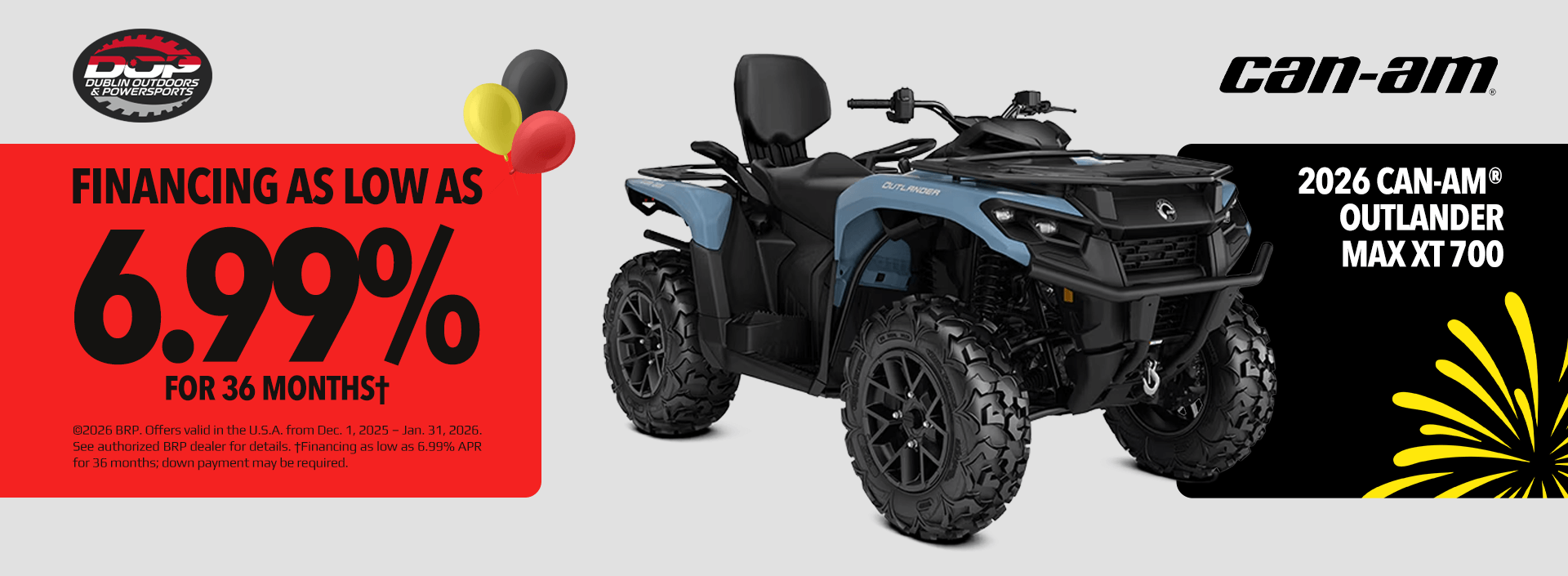 2026 Can-Am Outlander MAX XT 700 ATV with low APR financing at Dublin Outdoors & Powersports.